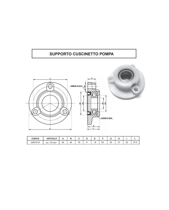 Supporto Cuscinetto Pompa Diraspatrice Ricambio